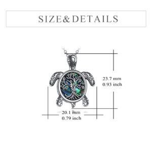 YFN Sea Turtle Urn Necklace for Ashes with Abalone Sterling Silver Tree of Life Turtle Cremation Necklace Jewelry Gifts for Women Girls