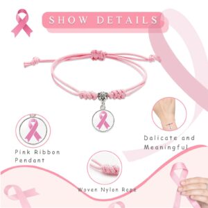 Palotay 10PCS Breast Caner Awareness Bracelets Pink Ribbon Braided Bracelets Breast Cancer Bracelets with Ribbon Pink Adjustable Breast Cancer Bracelets for Women Breast Caner Awareness Month Gifts,