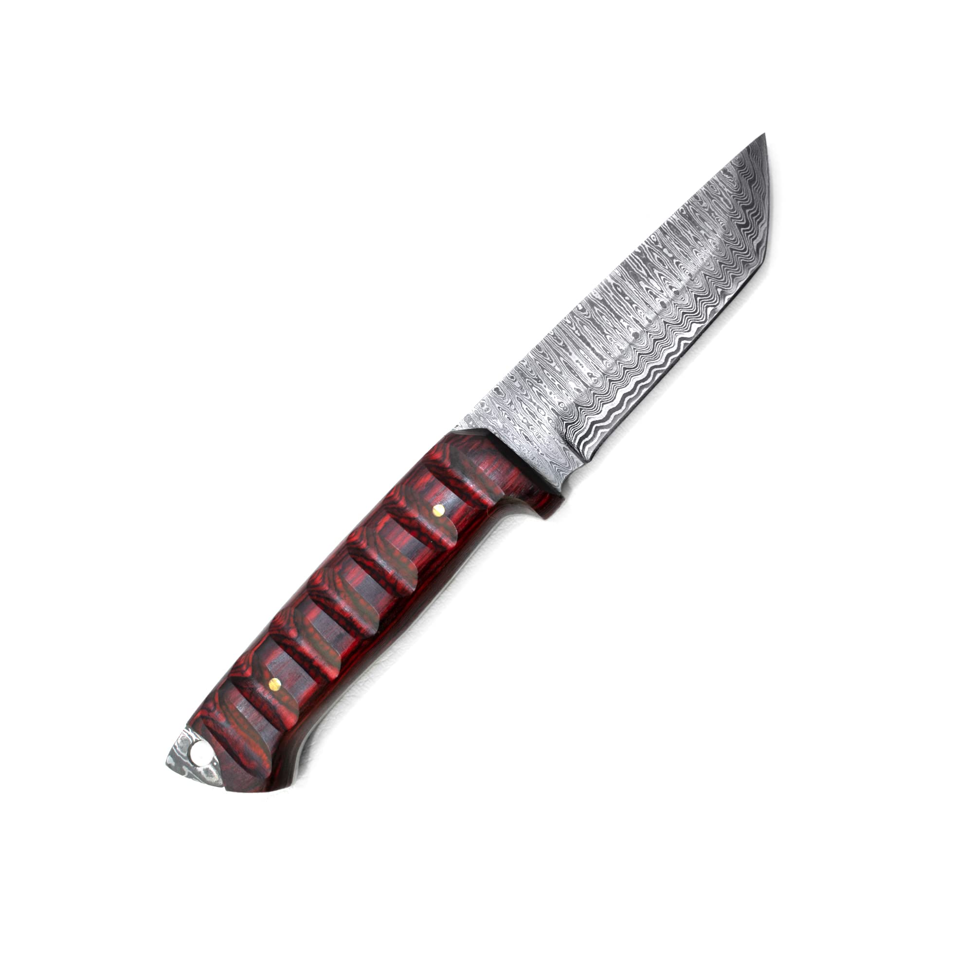 Titan International Knives Diver High & Low Carbon Damascus Steel Hunting Gear Survival Tanto Point EDC Tactical Blade Cherry Wood Handle with Leather Sheath Perfect for Camping Fishing (TD-275)