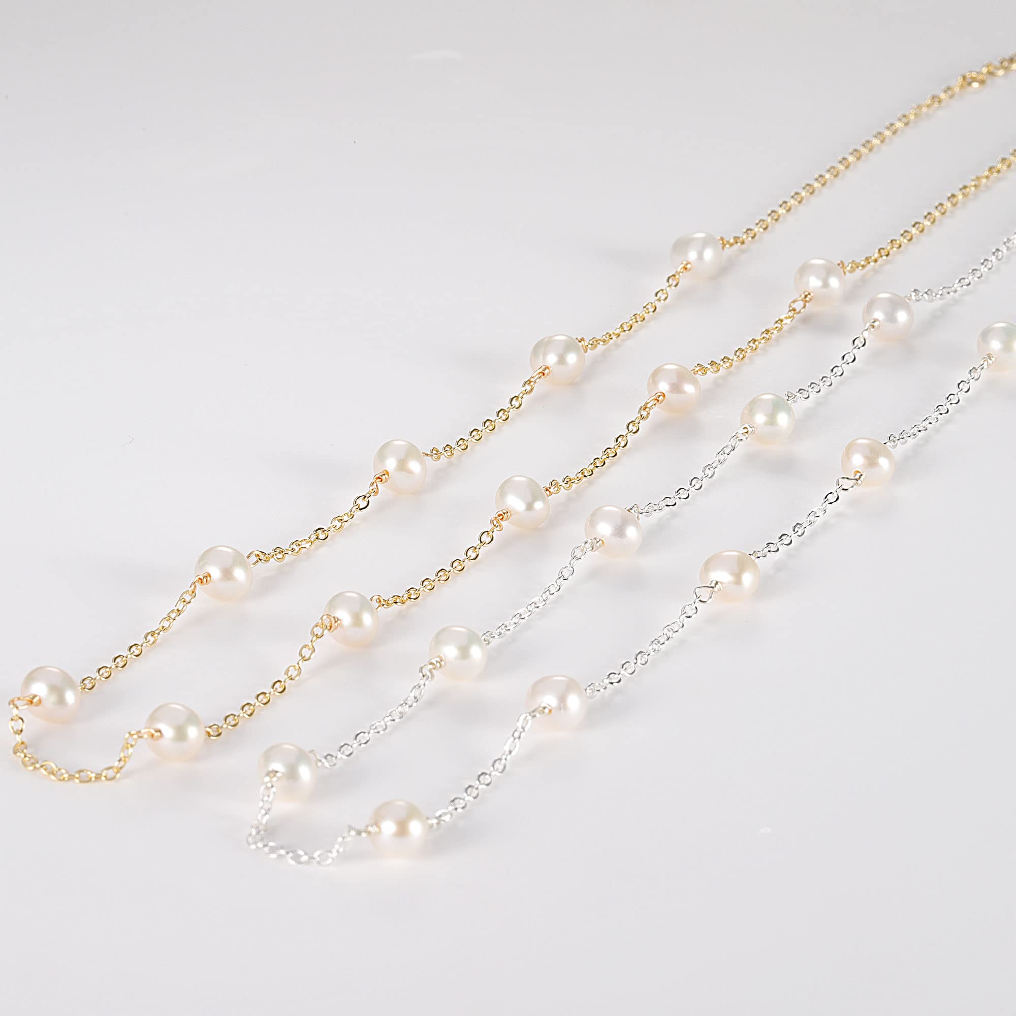 VRIUA Pearl Necklaces for Women, Gold Pearl Necklace 14k Gold Plated Pearl Necklace Dainty Pearl Necklace Everyday Minimalist Gold Necklace for Women