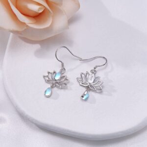 Moonstone Lotus Earring for Women 925 Sterling Silver Lotus Flower Earrings Yoga Lotus Jewelry Gifts for Women