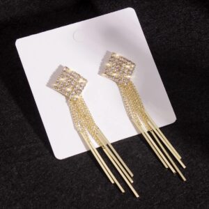 Merdia Tassel Dangle Drop Earrings for Women Fashion Long Thread Geometric Earrings with Shiny Cubic Zirconia Golden Color | Earrings for Women Trendy | Dangle Earrings | Tassel Earrings