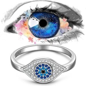 LOVGIFSET Evil Eye Ring Evil Eye Rings for Women Sterling Silver Greek Turkish Blue Eyes Blue Sapphire Protection Mal De Ojo Greek Nazar Amulet Jewelry Size 7