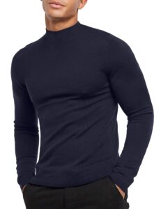 kingbega men's regular fit basic lightweight long sleeve pullover shirt mock turtleneck, navy blue1, medium