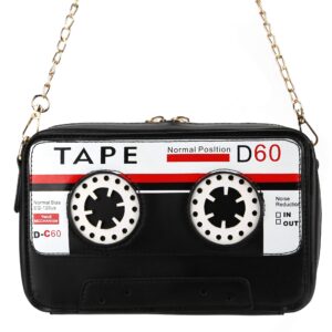 QiMing Retro Tape Shaped Evening Purse,PU Audio Cassette Crossbody HandBag for Women(Black3)