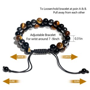 Mlooog Triple Protection Bracelet Energy Obsidian Men's beaded bracelet-tiger's eye lady's double-layered hand protection bracelet brings good luck and wealth