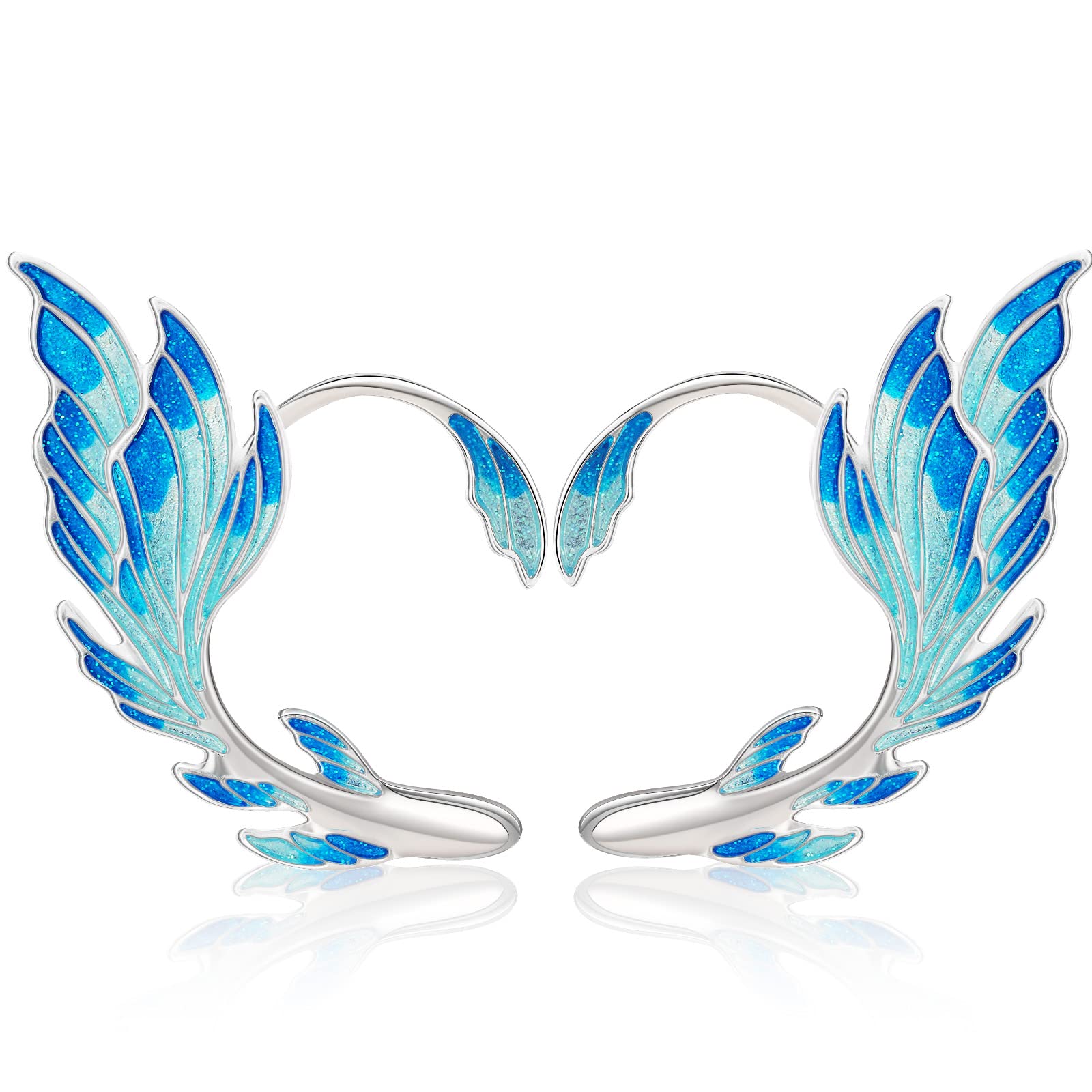 Yumikoo Metal Elf Ear Cuffs Fairy Stud Earrings Blue Anime for Women