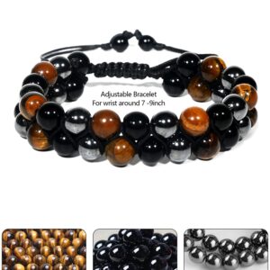 Mlooog Triple Protection Bracelet Energy Obsidian Men's beaded bracelet-tiger's eye lady's double-layered hand protection bracelet brings good luck and wealth