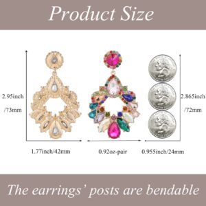 VANGETIMI Fashion Rhinestone Statement Drop Dangle Zinc Earrings Large Colorful Crystal Chandelier Earrings for Women Bridal Wedding Party Prom