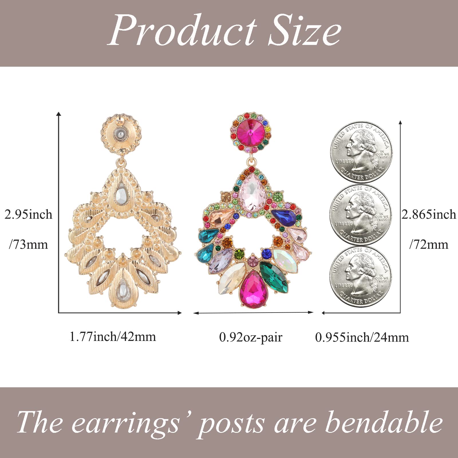 VANGETIMI Fashion Rhinestone Statement Drop Dangle Zinc Earrings Large Colorful Crystal Chandelier Earrings for Women Bridal Wedding Party Prom