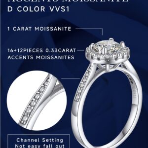 MomentWish Engagement Rings for Women, 1Carat Moissanite Promise Rings, D Color VVS1 Simulated Diamond 925 Sterling Silver Halo Rings-Size7