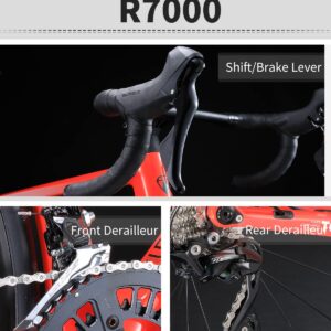 KOOTU Carbon Road Bike, 700C Adult Disc Brake Road Bike for Men and Women Full Integrated Inner Cable Racing Bicycle with Shimano 105 R7000 22 Speed Groupset