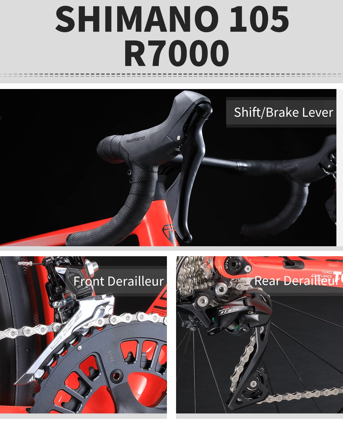 KOOTU Carbon Road Bike, 700C Adult Disc Brake Road Bike for Men and Women Full Integrated Inner Cable Racing Bicycle with Shimano 105 R7000 22 Speed Groupset