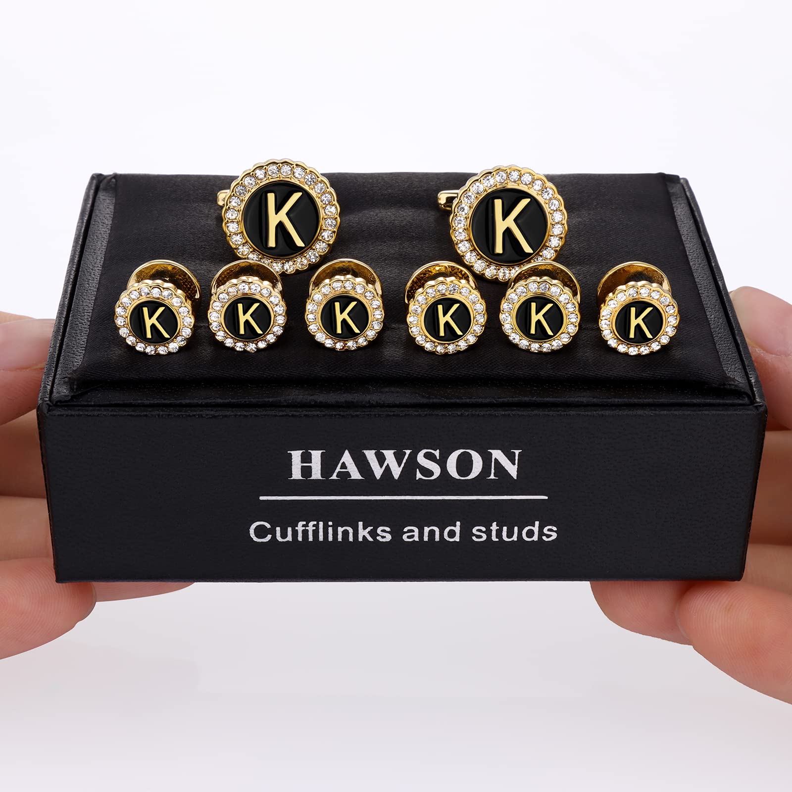 18K Gold Tone Initial Cufflinks for Men With Tuxedo Studs - Gift Boxed, Personalized Men's Jewelry Accessories for Weddings, Birthdays, Anniversaries, Father's Day