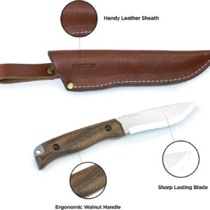 BPS Knives HK1 SSH - Handmade Stainless Steel Knife - Fixed Blade Full Tang Hunting Knife - Camping Bushcraft Knife With Leather Sheath - Outdoor Knives - Survival Camp Knife