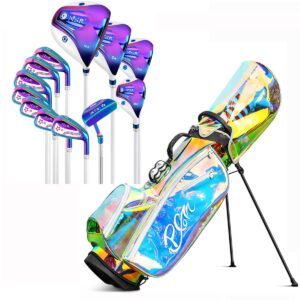 LOWLO 13 Pcs Complete Golf Clubs Set for Women Right Handed Includes 460cc Alloy Driver, Fairway Woods, Hybrid, 6-#SW, Putter and Golf Stand Bag