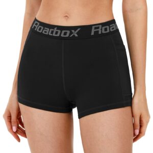 Roadbox Womens Spandex Shorts with Pockets - 3" Ultra-Soft Tight Fit Shorts for Female Quick Dry for Gym Workout Exercise