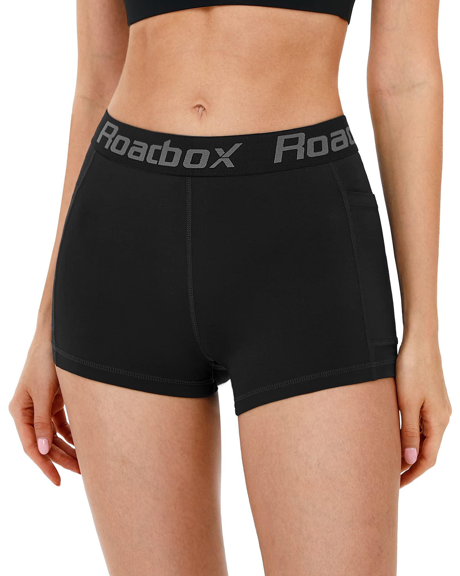 Roadbox Womens Spandex Shorts with Pockets - 3" Ultra-Soft Tight Fit Shorts for Female Quick Dry for Gym Workout Exercise