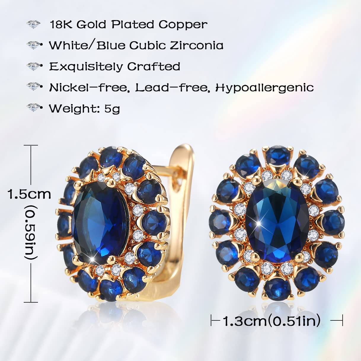 Sapphire Earrings for women, 18K Gold Plated Crystal Flower Earrings | Small Hoop Earrings | Gold Earrings for Women