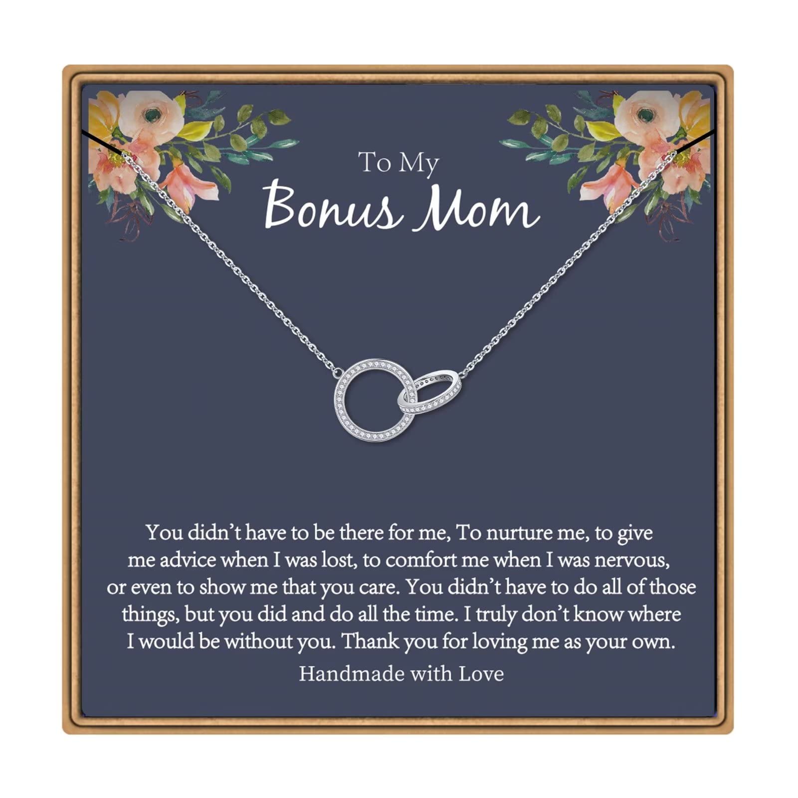 PAERAPAK Bonus Mom Gifts Necklace, 925 Sterling Silver Best Bonus Mom Ever Gifts Step Mom Necklace Bonus Mom Christmas Gifts Step Mom Mothers Day Gifts Jewelry Gifts for Bonus Mom Step Mom