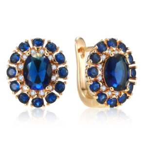 sapphire earrings for women, 18k gold plated crystal flower earrings | small hoop earrings | gold earrings for women