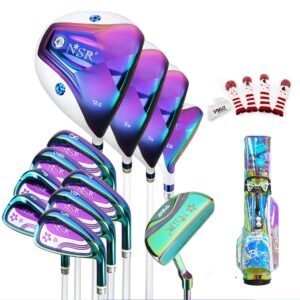 LOWLO 13 Pcs Complete Golf Clubs Set for Women Right Handed Includes 460cc Alloy Driver, Fairway Woods, Hybrid, 6-#SW, Putter and Golf Stand Bag