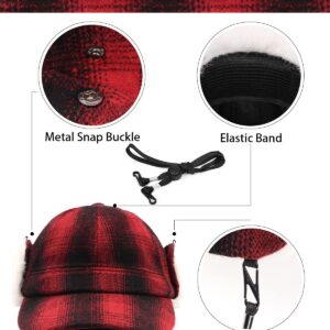 Zylioo XXL Fleece Baseball Cap with Earflap,Oversized Winter Warm Cap,Large Elastic Trapper Hunting Dad Hats Black Red