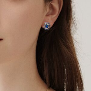 Sapphire Earrings for women, 18K Gold Plated Crystal Flower Earrings | Small Hoop Earrings | Gold Earrings for Women