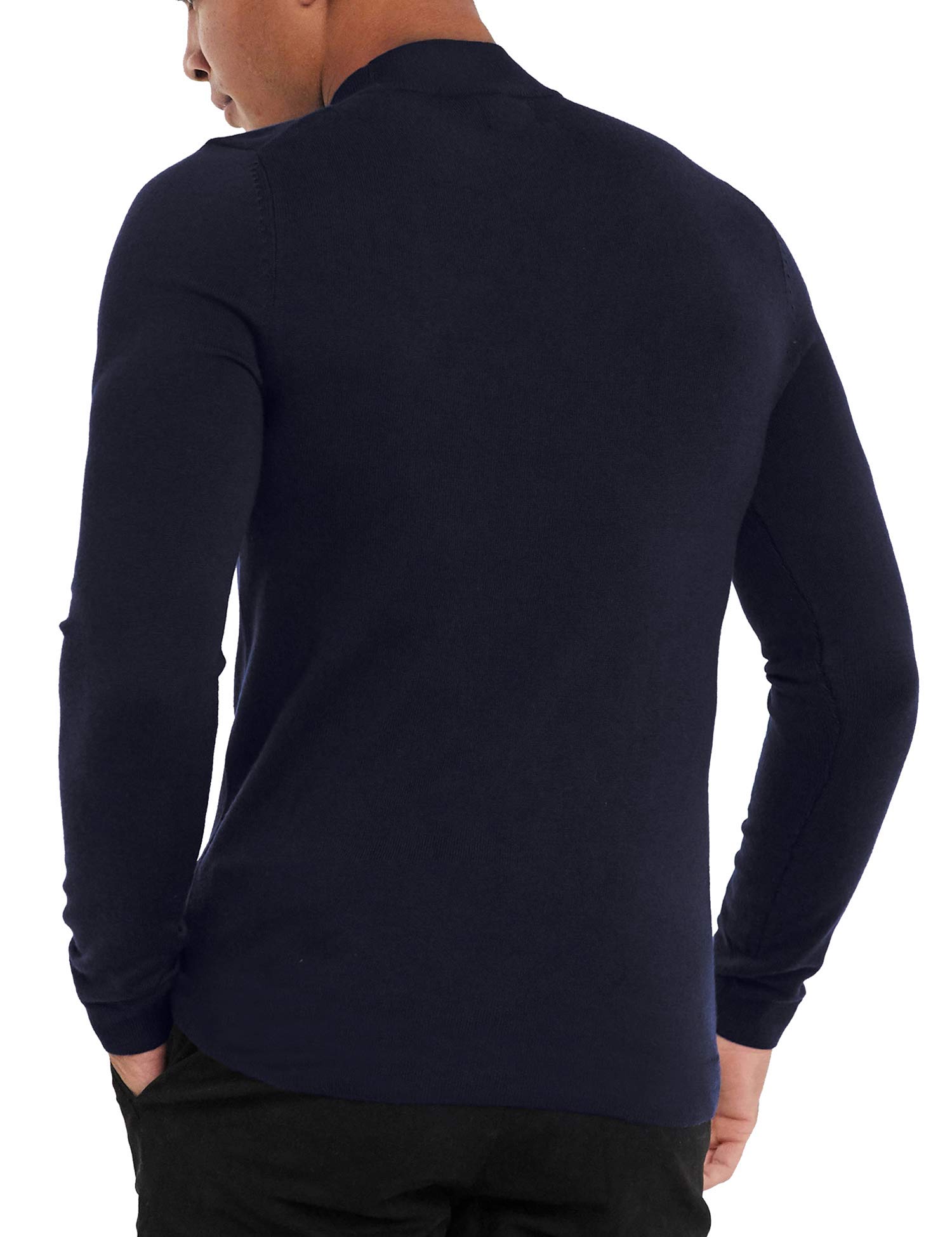 KINGBEGA Men's Regular Fit Basic Lightweight Long Sleeve Pullover Shirt Mock Turtleneck, Navy Blue1, Medium