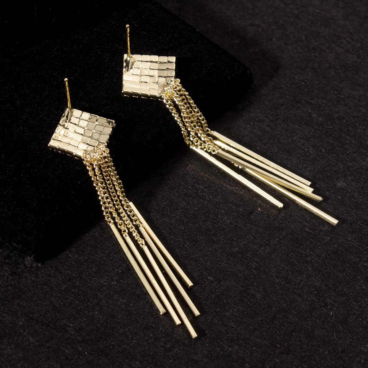 Merdia Tassel Dangle Drop Earrings for Women Fashion Long Thread Geometric Earrings with Shiny Cubic Zirconia Golden Color | Earrings for Women Trendy | Dangle Earrings | Tassel Earrings