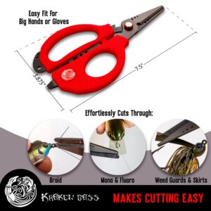 Kraken Bass Fishing Scissors - Fits Big Hands or Gloves for Cutting Braided Fishing Line & Modifying Baits Rust Proof