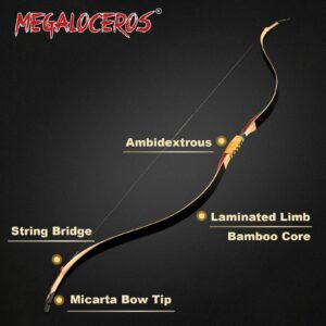 Megaloceros Archery 52" Recurve Bow Handmade Laminated Longbow Traditional Bow and Arrows Ambidextrous Horsebows Set for Hunting Target Shooting 30lbs