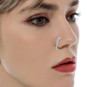 Tornito 10Pcs Dangle Nose Rings Hoop Butterfly Heart Moon Flower Star CZ Cartilage Earring Dangling Nose Body Piercing Jewelry 20G Silver Tone