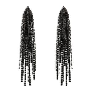 Flyonce Sparkly Rhinestone Chandelier Earrings, Crystal Statement Tassel Long Dangle Earrings fo Women s Black