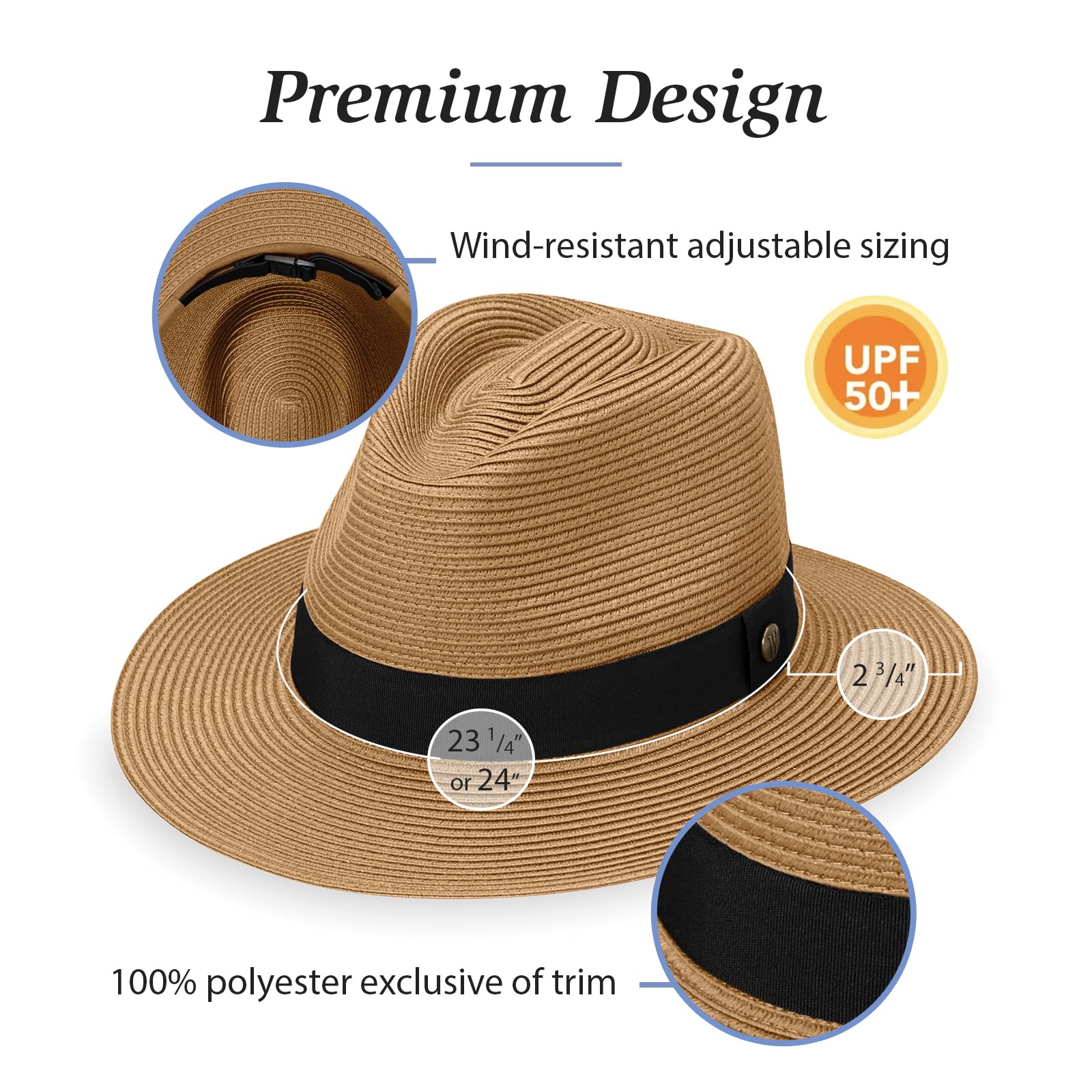 Wallaroo Palm Beach Fedora (Olive, L/XL) – UPF 50+ UV Sun Protection, Wide Brim, Stylish Design, Adjustable Size – Classic Sun Hat for Outdoor Events, Travel, and Everyday Wear