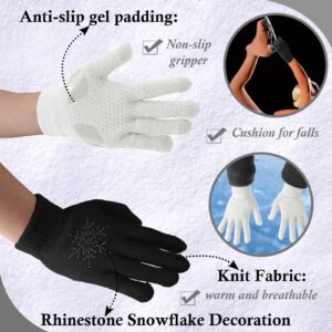 Jiuguva 3 Pairs Ice Skating Gloves Figure Skating Accessories Gloves with Snowflake Rhinestone Knit Gloves for Kid Girl (Black, White, Pink)