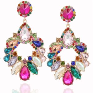 vangetimi fashion rhinestone statement drop dangle zinc earrings large colorful crystal chandelier earrings for women bridal wedding party prom