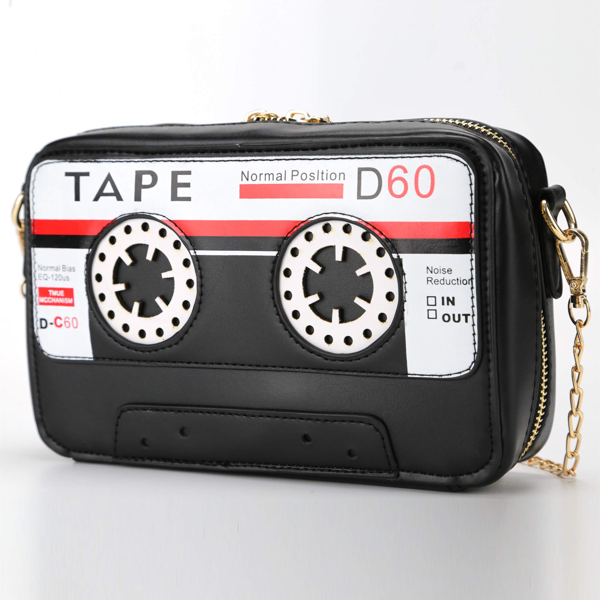 QiMing Retro Tape Shaped Evening Purse,PU Audio Cassette Crossbody HandBag for Women(Black3)