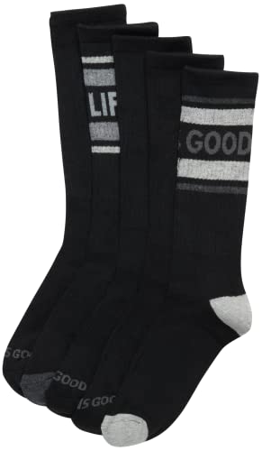 Life is Good Men's Athletic Socks - Performance Cushion Crew Socks (5 Pack), Size 6-12.5, Black