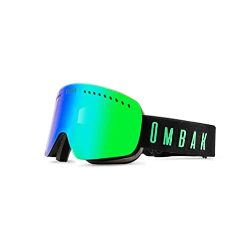 Ombak Ski Goggles - Nuqui Black Frame & Green Fire Lens Ski/Snowboard Goggles for Men, Women & Youth