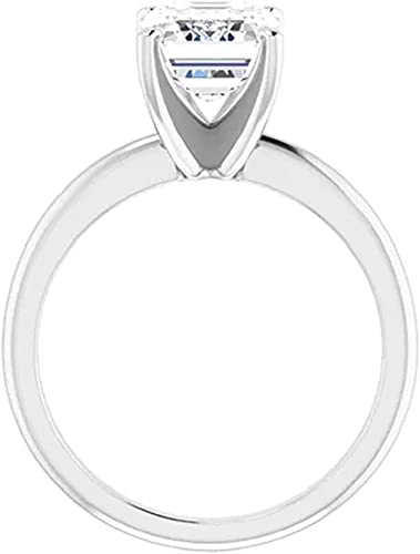 Moissanite World Minimalist Round Diamond Engagement Ring, Emerald Cut 3.00CT, Colorless Moissanite Ring, 925 Sterling Silver, Solitaire Engagement Ring, Wedding Ring, (5.5)