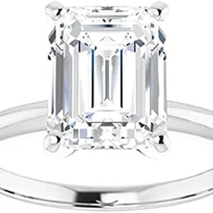 Moissanite World Minimalist Round Diamond Engagement Ring, Emerald Cut 3.00CT, Colorless Moissanite Ring, 925 Sterling Silver, Solitaire Engagement Ring, Wedding Ring, (5.5)