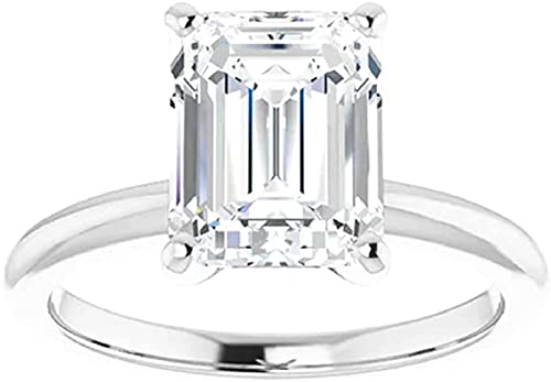 Moissanite World Minimalist Round Diamond Engagement Ring, Emerald Cut 3.00CT, Colorless Moissanite Ring, 925 Sterling Silver, Solitaire Engagement Ring, Wedding Ring, (5.5)