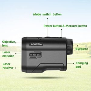 AquilaPro Golf Rangefinder with Slope and Flagpole Lock Vibration,Slope Switch for Golf Tournament Legal,650Yards,Rechargeable Battery,6X Magnification,Ranging/Scanning/Height/Speed Measurement