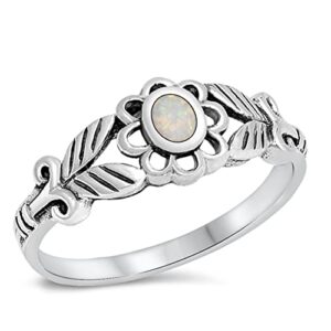 flower white simulated opal wholesale ring new .925 sterling silver band size 8