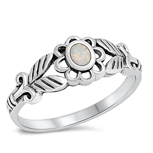 Flower White Simulated Opal Wholesale Ring New .925 Sterling Silver Band Size 8