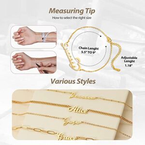 YESTIME Custom Name Bracelets - 18K Gold Plated Adjustable Personalized Name Anklet Bracelets, Customized Jewelry Gift for Women Girlfriend