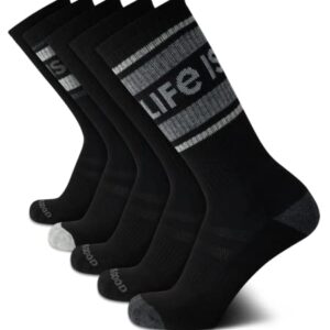 Life is Good Men's Athletic Socks - Performance Cushion Crew Socks (5 Pack), Size 6-12.5, Black