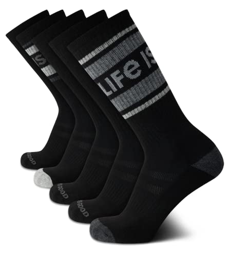 Life is Good Men's Athletic Socks - Performance Cushion Crew Socks (5 Pack), Size 6-12.5, Black