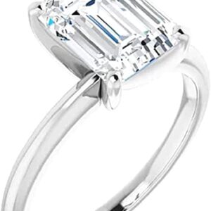 Moissanite World Minimalist Round Diamond Engagement Ring, Emerald Cut 3.00CT, Colorless Moissanite Ring, 925 Sterling Silver, Solitaire Engagement Ring, Wedding Ring, (5.5)